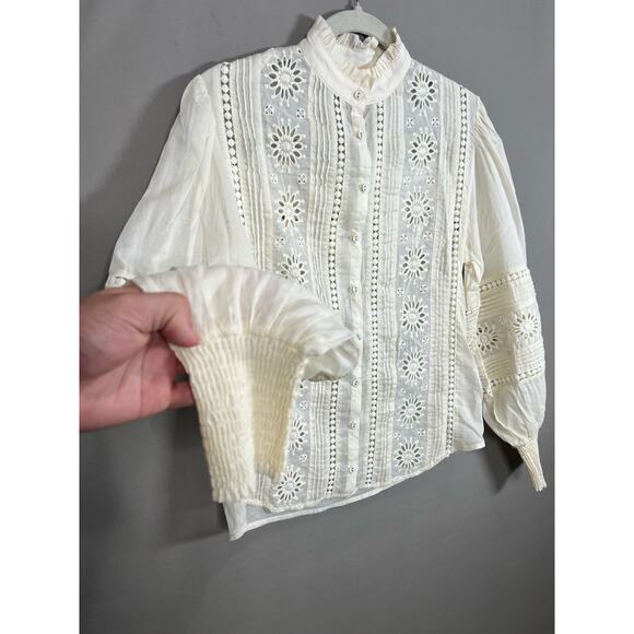 MOS The Label Mystical Embroidery Blouse 100% Cotton Ladies Size 2 Coquette - Picture 8 of 14